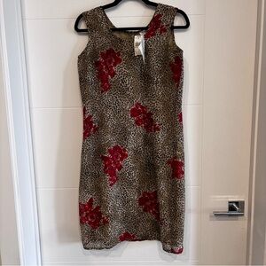 Sears Animal Print Mini Dress with Red Floral Accents